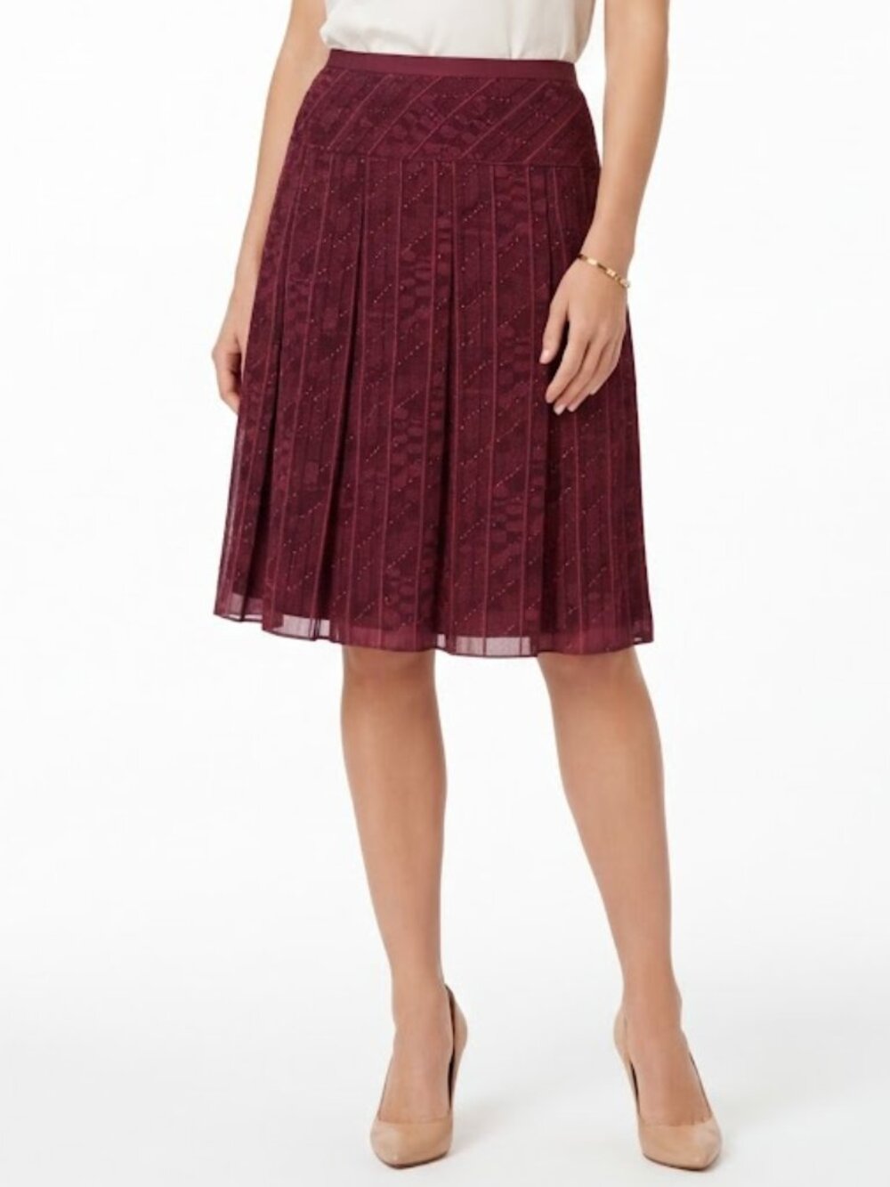 Kenneth Cole Box Pleated Chiffon Graphic Print Midi Skirt- Sz. 4